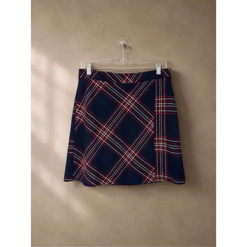 HALOGEN Sz 10 Classic Plaid A-Line Skirt red white blue